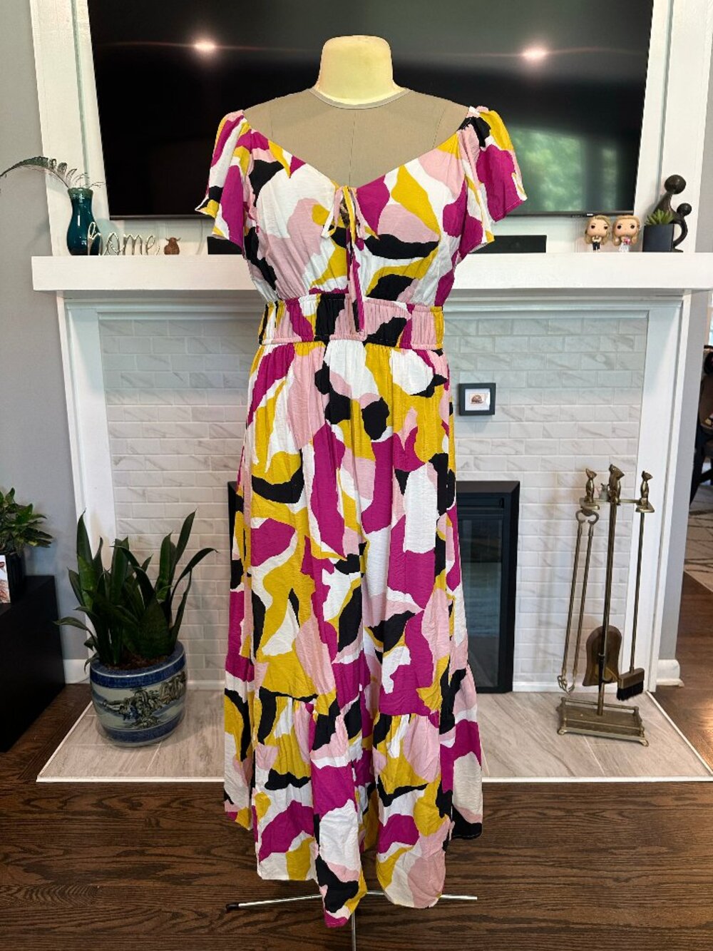 Nine West Kohl's - Colorblock Abstract Maxi Dress in Pink, Yellow, Black, White
